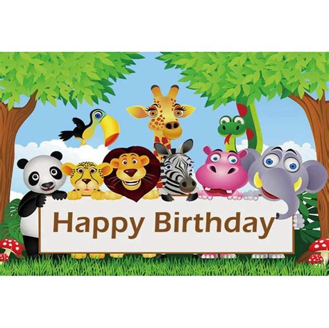 Buy YongFoto 10x8FT Vinyl Photography Backdrop Happy Birthday Jungle