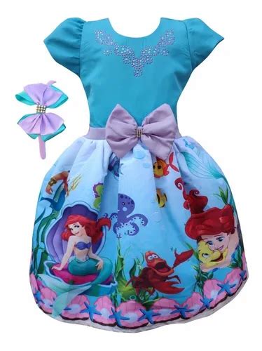 Vestido Ariel Pequena Sereia Tiara Brinde R Vestido Ariel