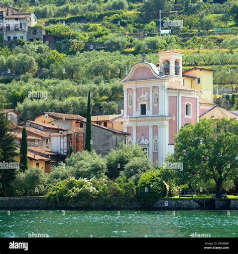 Lake Iseo Carzano Town Lago D Iseo Iseosee Italy Monte Isola Stock