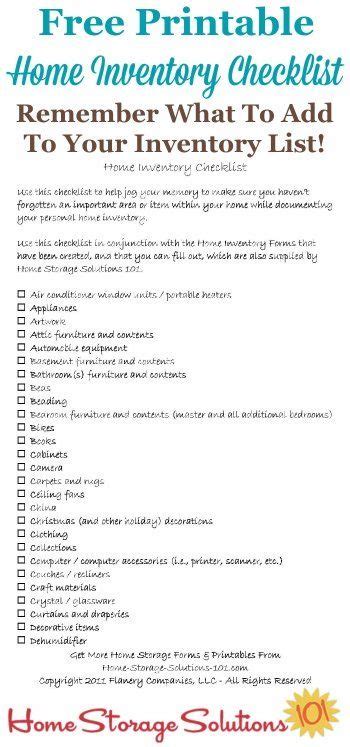 Printable Home Inventory Checklist: Make Sure You Don't Forget Anything ...