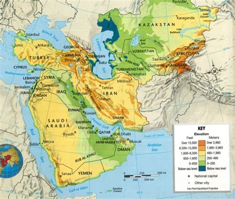 Central And Southwest Asia Physical Map - Map Of Canada