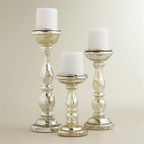 Amalie Silver Mercury Glass Pillar Candle Holders