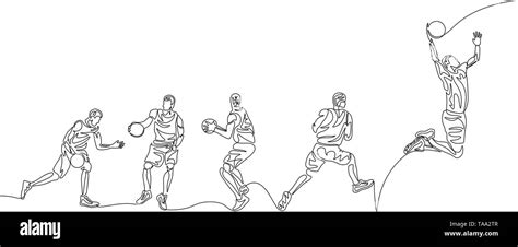 Continuous Line Basketball Player Step By Step Doing Slam Dunk Stock