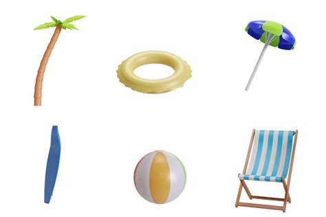 3d Elements Of Summer Beach Objects Items Used For Sunbathing Outdoor