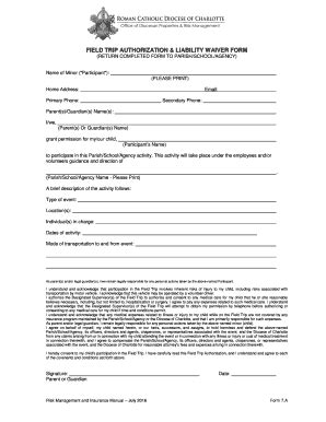 Fillable Online Field Trip Authorization Liability Waiver Form Fax