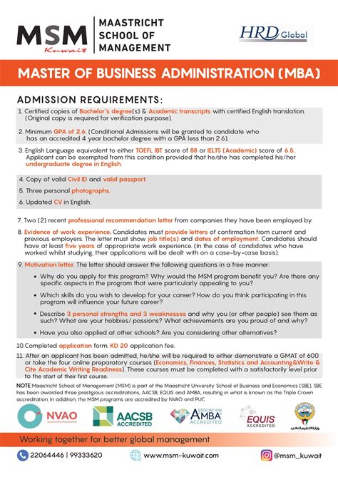 Msm Kuwait Mba Admission Requirements