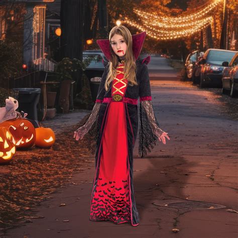 Royal Vampire Costume For Girls Deluxe Set Halloween Vampire Cape Women Queen Dress Up Party L