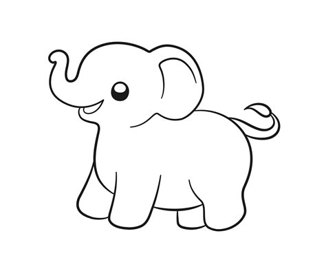 Cute Baby Elephant Cartoon Outline Illustration Easy Animal Coloring