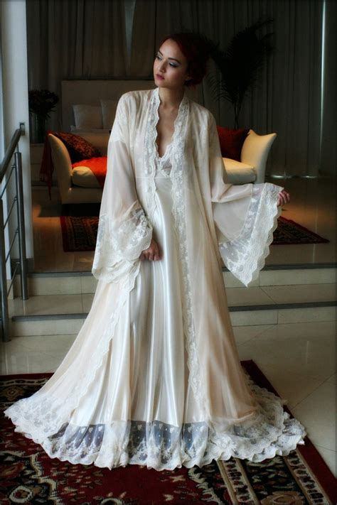 Bridal Silk Robe Champagne Chiffon Bridal Lingerie Wedding Etsy Ireland