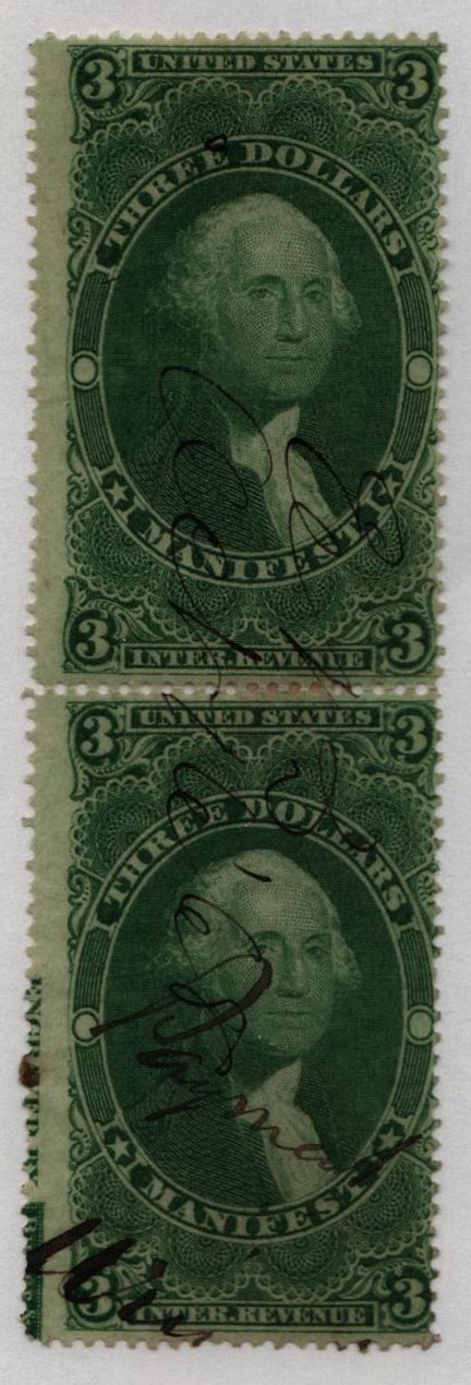 R86 1862 71 3 US Internal Revenue Stamp Manifest Old Paper Green