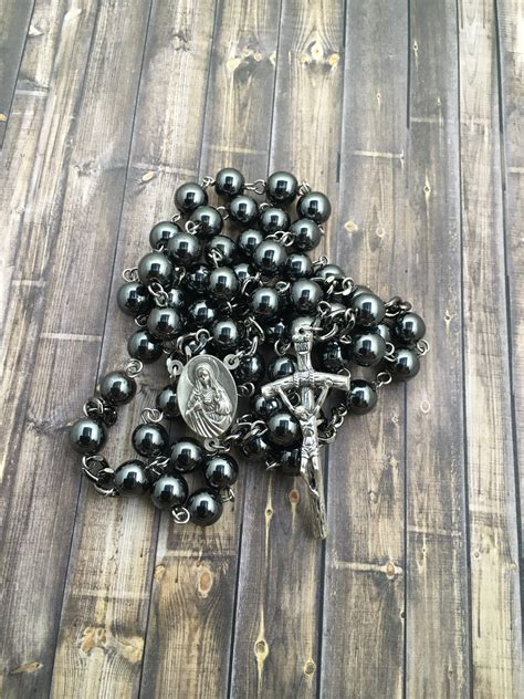 Hematite Stone Rosary Mens Rosary Priest Rosary T Black Etsy