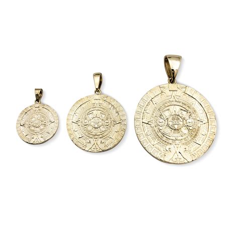 Real 10k Yellow Gold Aztec Mayan Calendar Pendant 3 Sizes Calendario