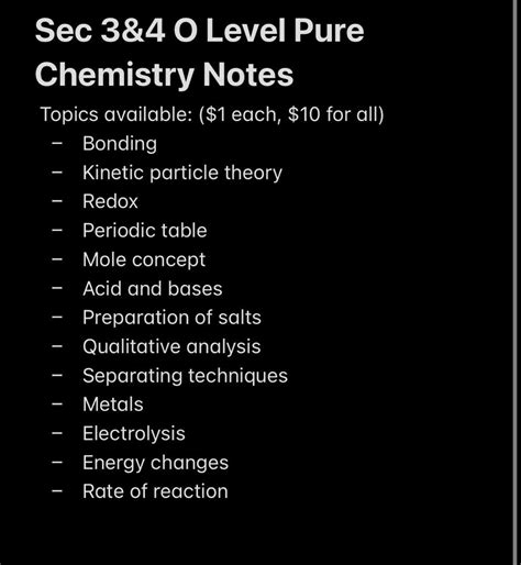 Sec O Level Pure Chemistry Notes Hobbies Toys Books Magazines