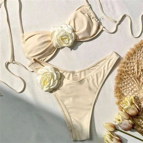 Floral Applique Underwire Bikini Set In Nude On Luulla