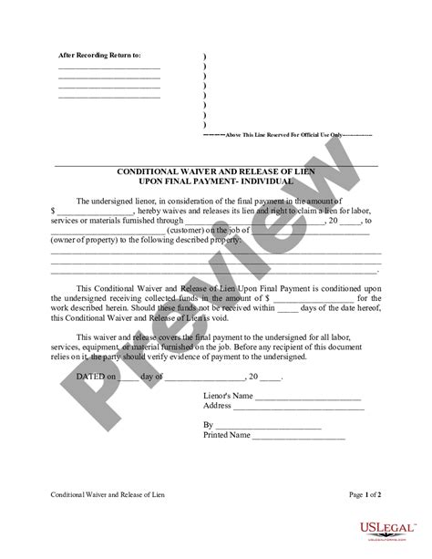 Unconditional Waiver And Release Upon Final Payment Printable Form