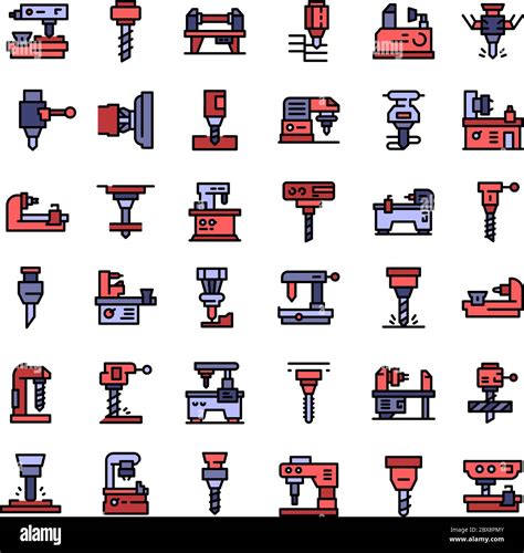 Milling Machine Icons Set Outline Style Stock Vector Image Art Alamy