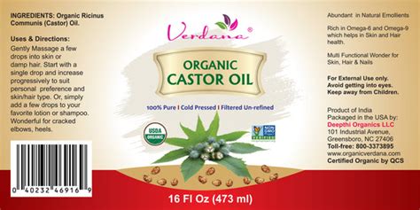 Verdana Certified Organic Cold Pressed Castor Oil Bulk And Retail