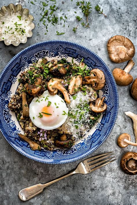 Mushroom Spinach And Quinoa Risotto With Oven Poached Eggs Healthy Recipes Vegetarian