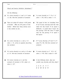 Direct And Inverse Variation Worksheets