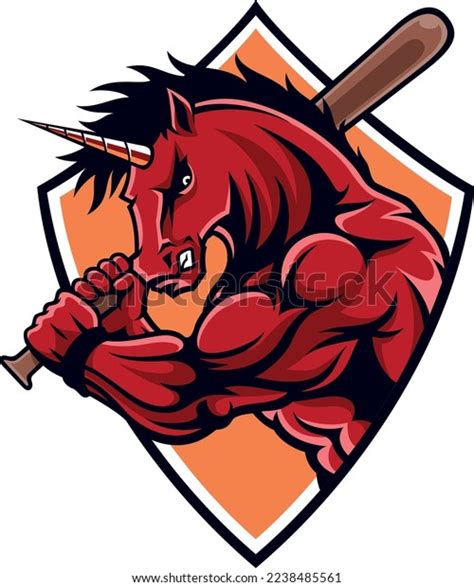 Aggressive Red Unicorn Holding Baseball Bat Stock Vector Royalty Free