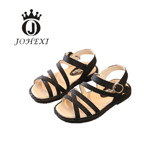 Johexi Moda Chica Ni Os Sandalias Zapatos Hook Loop Plata Negro