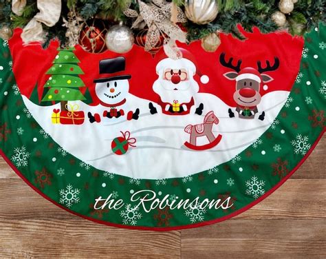 Christmas Tree Skirt Personalized, Embroidered White & Red Tree Skirt ...