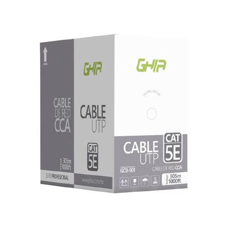 BOBINA DE CABLE MARCA GHIA CAT5E UTP CCA COLOR GRIS 24 AWG 305M 1000FT