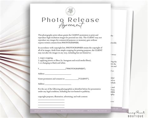 Professional Photography Print Release Agreement Template Photo Print