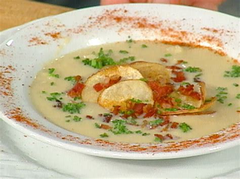 Cream Of Parsnip Soup With Potato Crisps And Bacon Emeril Lagasse Food Network Parsnip