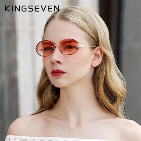 Kingseven Brand Design Fashion Round Women Rimless Gradient Sunglasses