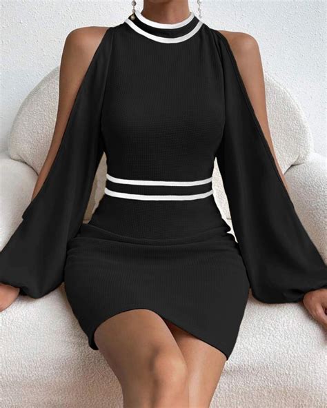 Split Sleeve Mock Neck Bodycon Dress