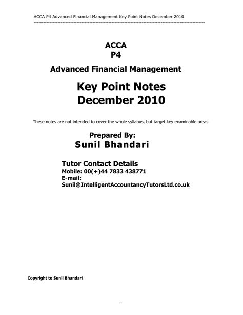 Acca P Key Point Notes December Pdf