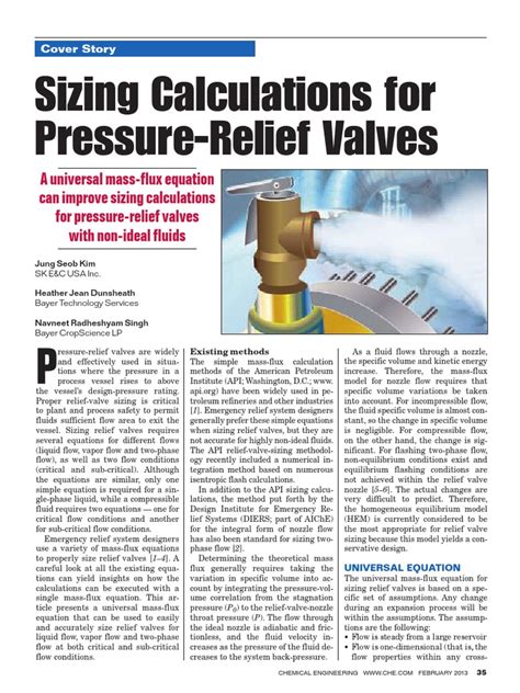 2013 02 35 Sizing Calculations For Pressure Relief Valves Fluid Dynamics Pressure