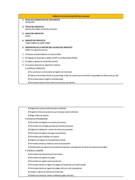 5131 Formato De Plan De Gestion Del Alcance Pdf Computación En La Nube Mi Sql