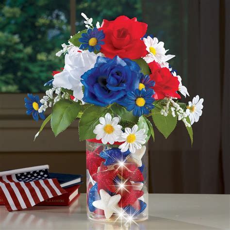 Lighted Patriotic Centerpiece Table Decor Red White Blue Americana 4th