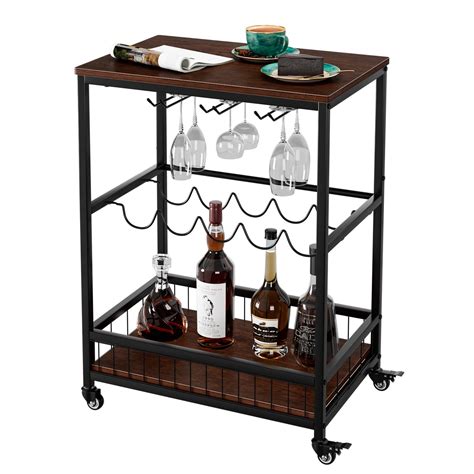 Buy Hithos Industrial Bar Carts For The Home Mobile Bar Serving Cart With Wine Rack And Glass