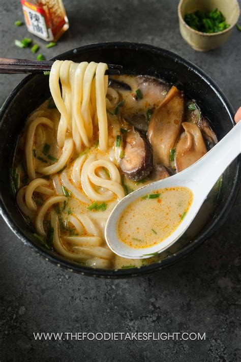 Miso Udon Noodle Soup With Teriyaki Mushrooms The Foodie Takes Flight