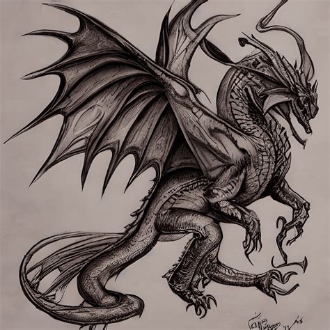 Dragon Large Wings Spread Sketch Line Art · Creative Fabrica