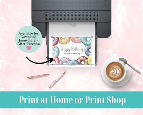 Donut Birthday Printable Greeting Card and Envelope INSTANT DOWNLOAD Sweets Happy Bday Digital ...