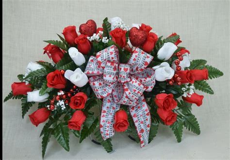 No S1602 Valentine Red Roses Cemetery Flower Arrangement Headstone