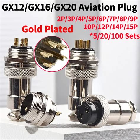 5 20 100Set Gold Plated GX20 GX12 GX16 Aviation Plug 2 3 4 5 6 7