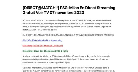 DIRECT MATCH PSG Milan En Direct Streaming Gratuit Voir TV 07