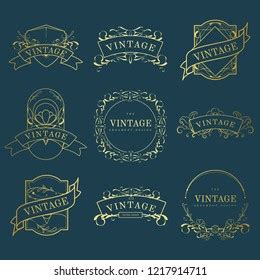 Set Vintage Golden Art Nouveau Badges Stock Vector Royalty Free