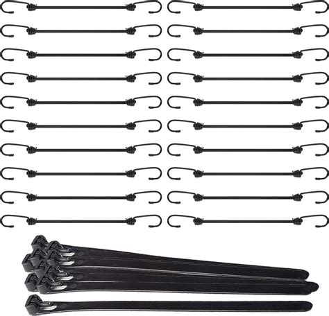 SDTC Tech 10 Pack Mini Bungee Cords With Hooks 6 Inch Black Small