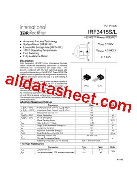 IRF3415STRLPBF Datasheet PDF International Rectifier