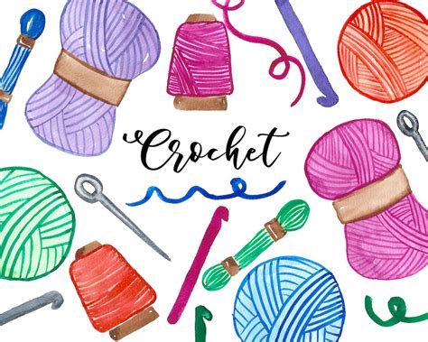 New Watercolor Crochet Clip Art Set Clip Art Art Set Watercolor Clipart ...