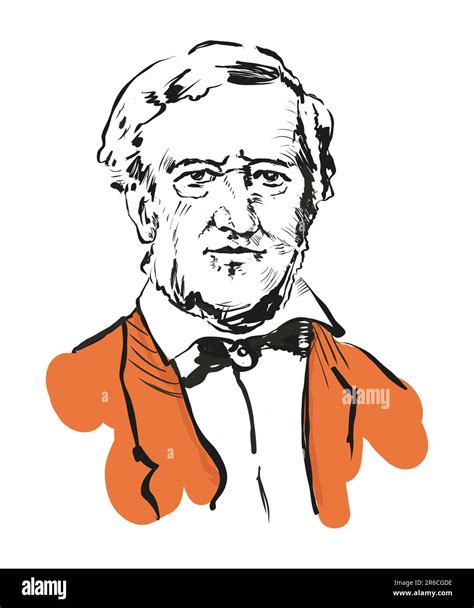 Richard Wagner Portrait Image Vector Illustration Black And White