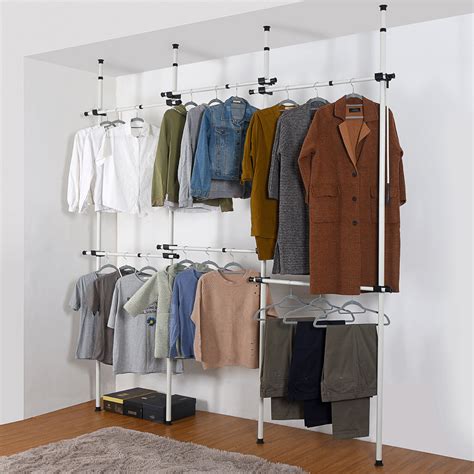 Telescopic Wardrobe System With Rods And Shelf Aluminium