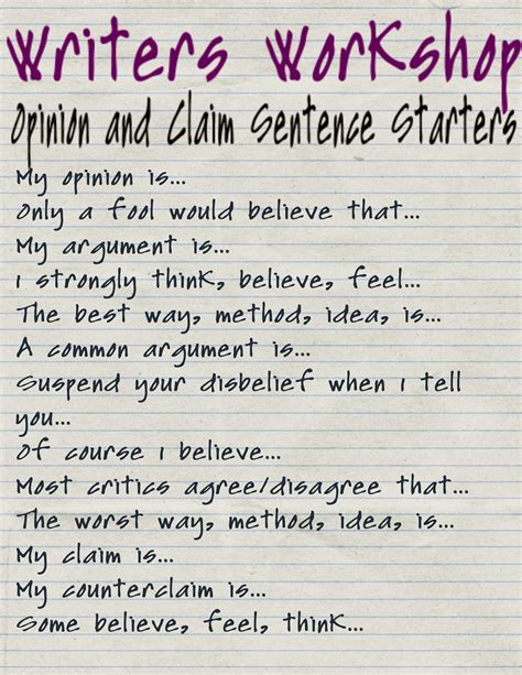 Opinion Writing Sentence Starters