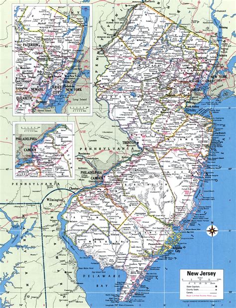 New Jersey State County Map With Cities Roads Towns Highway Counties